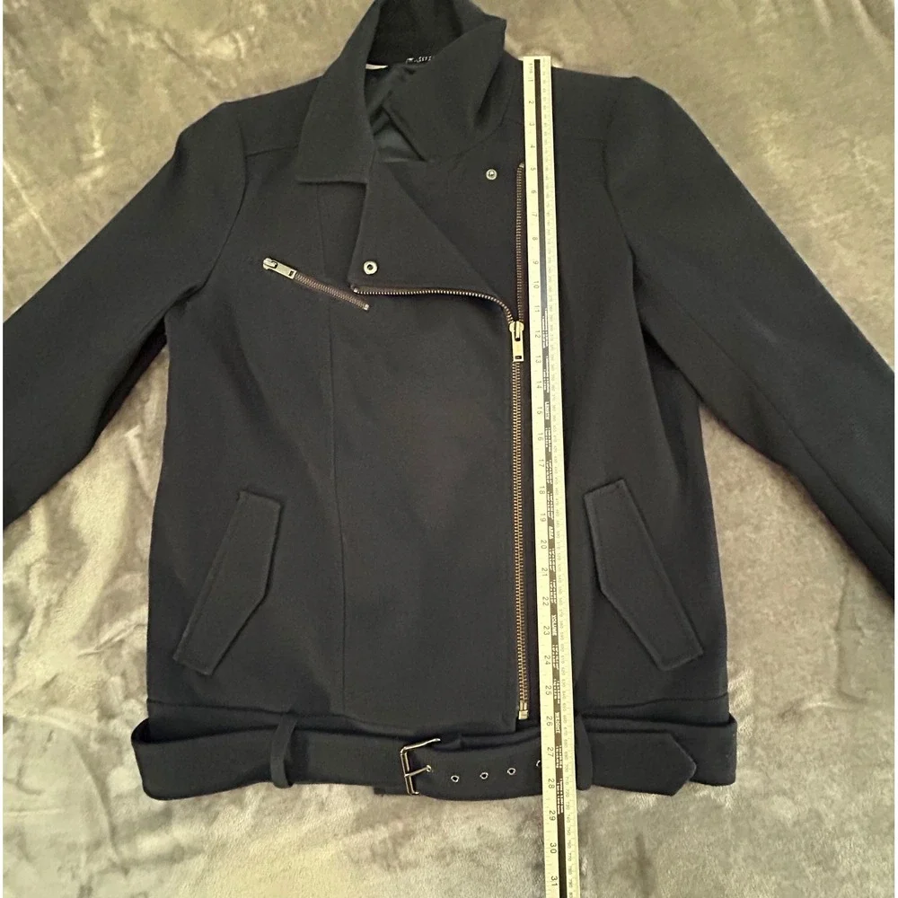 Banana Republic Jacket Womens L Navy Blue Moto Belted Zip Biker Coat
